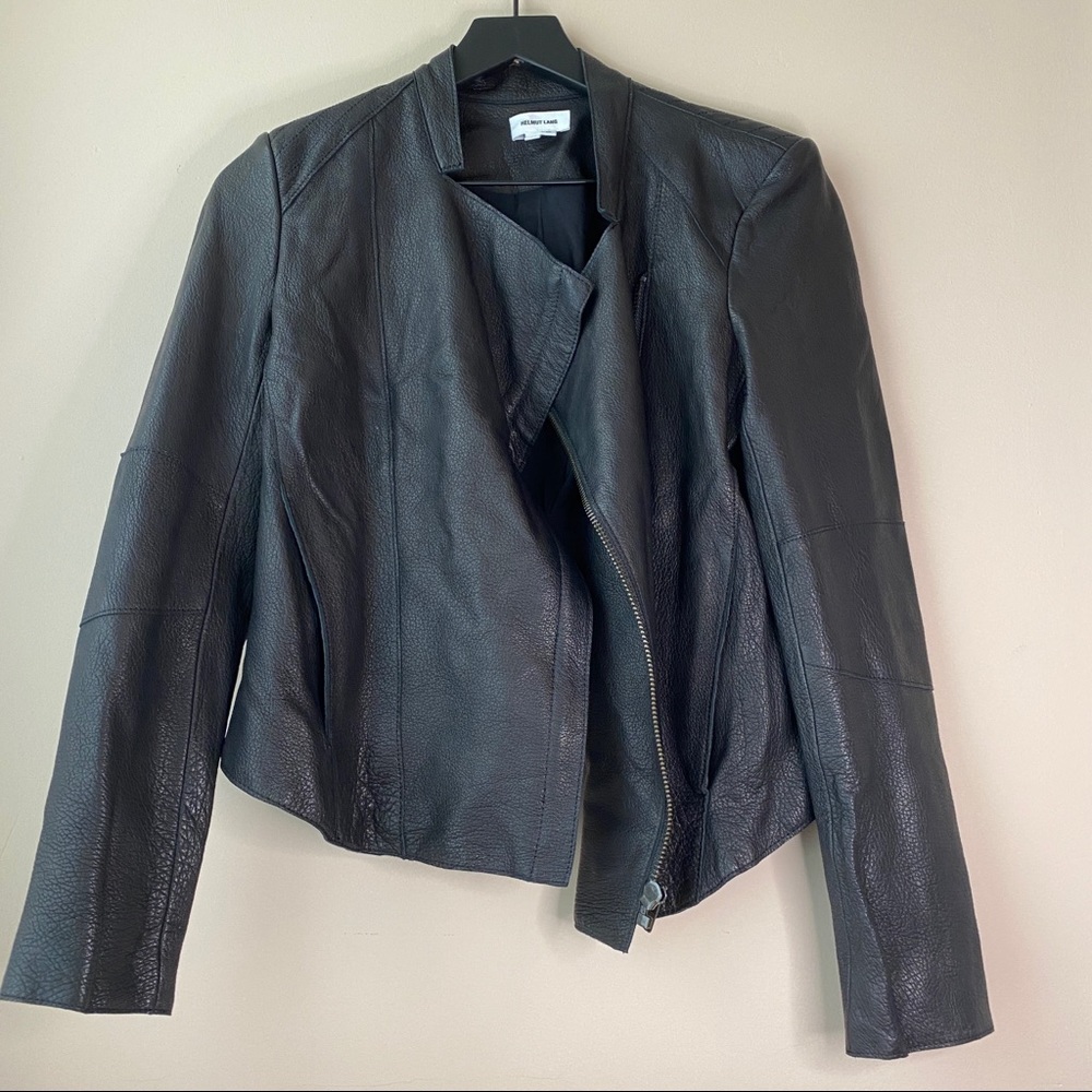 Helmut Lang leather biker jacket with dual zipper